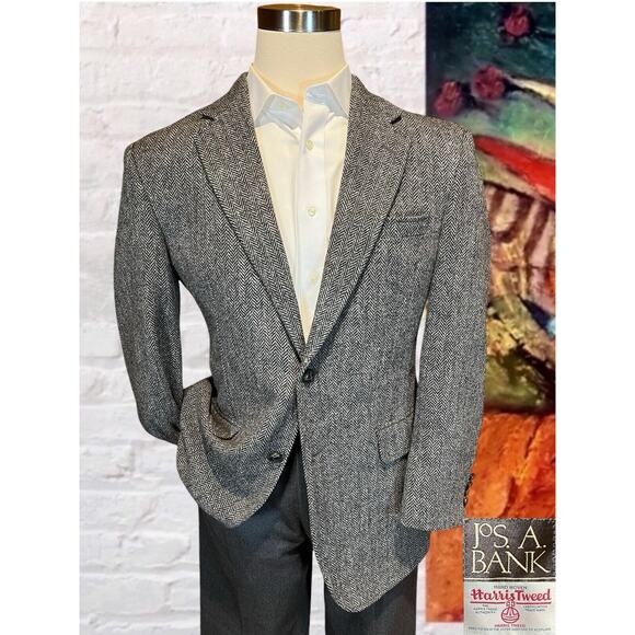Harris Tweed Other - Harris Tweed Jos A Bank 40R Black Gray Herringbone Blazer Sport Coat Jacket